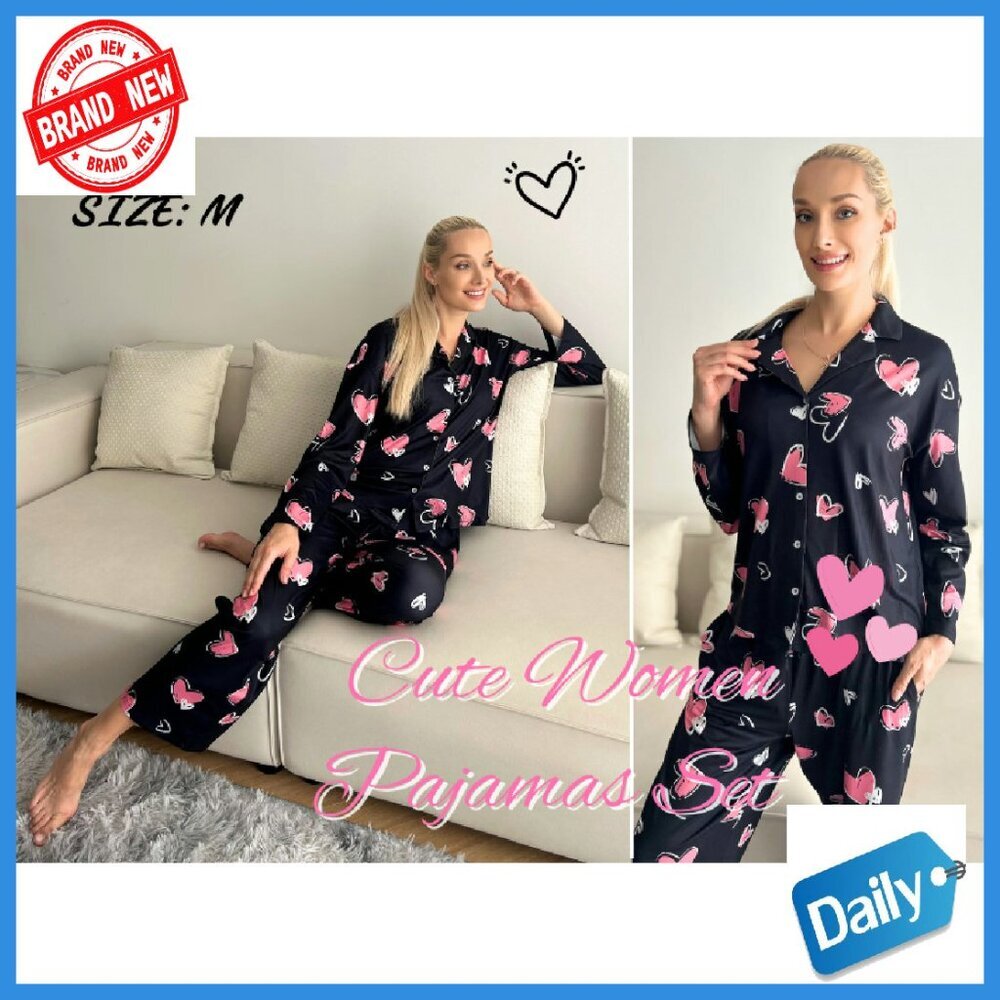 Soft Long Sleeve Pajama Set with Pockets, Button Down Top & Drawstring Pants - Picture 8 of 8